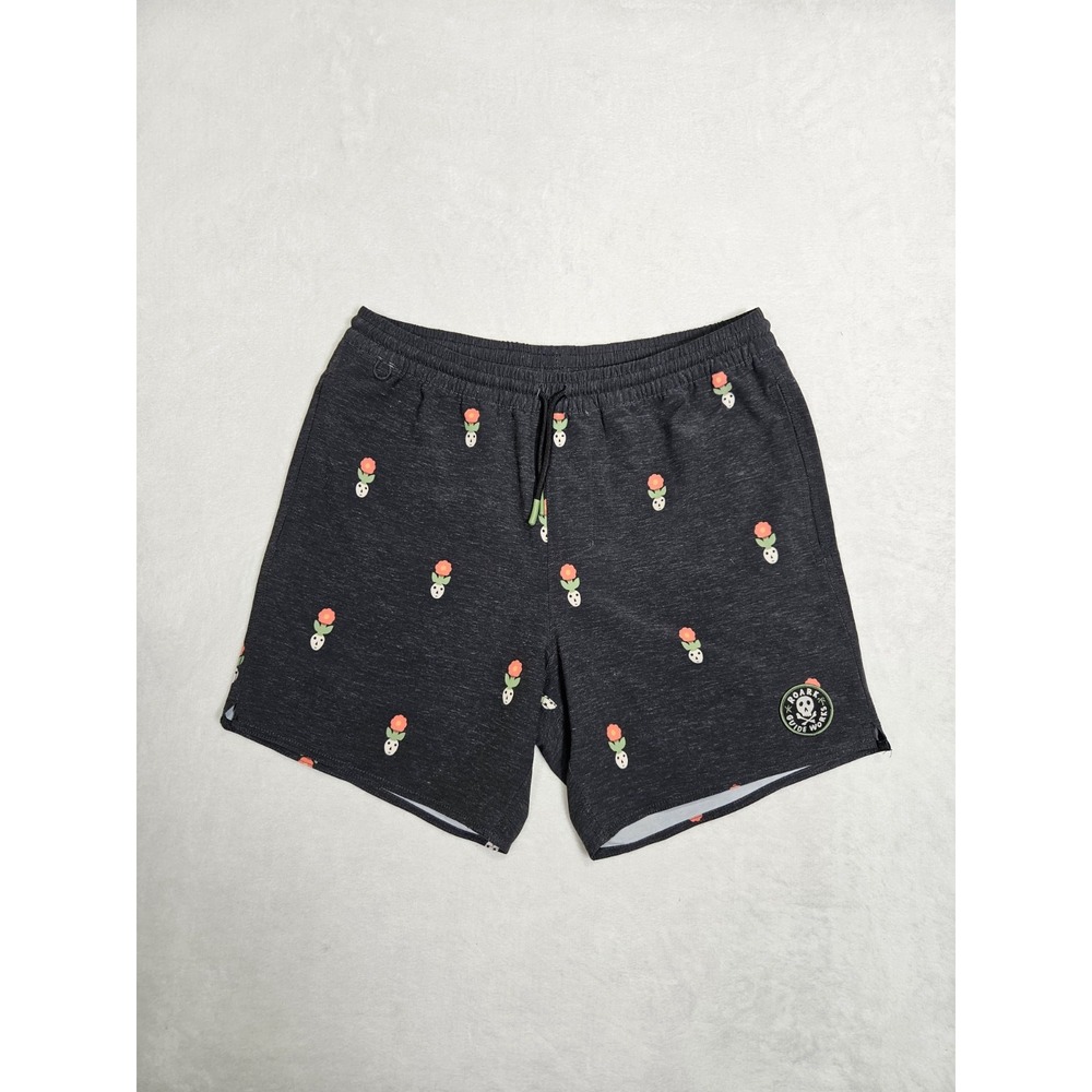 Roark Swim Trunks Mens Small Shorey 16 Deep Roots Skull Flower Print Charcoal
